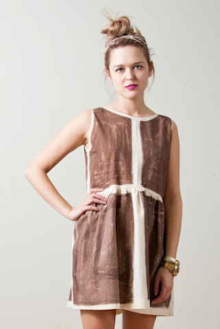 Tony Chestnut Spring Summer 2012 collection, organic unbleached chestnut brown cotton dress, hand painted